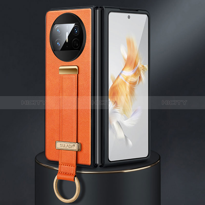 Coque Luxe Cuir et Plastique Housse Etui Mat SD3 pour Huawei Mate X3 Orange Plus