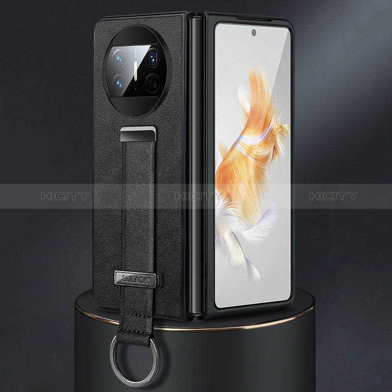 Coque Luxe Cuir et Plastique Housse Etui Mat SD3 pour Huawei Mate X5 Noir Plus