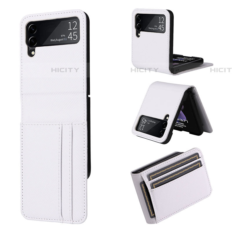 Coque Luxe Cuir et Plastique Housse Etui Mat T01 pour Samsung Galaxy Z Flip4 5G Blanc Plus