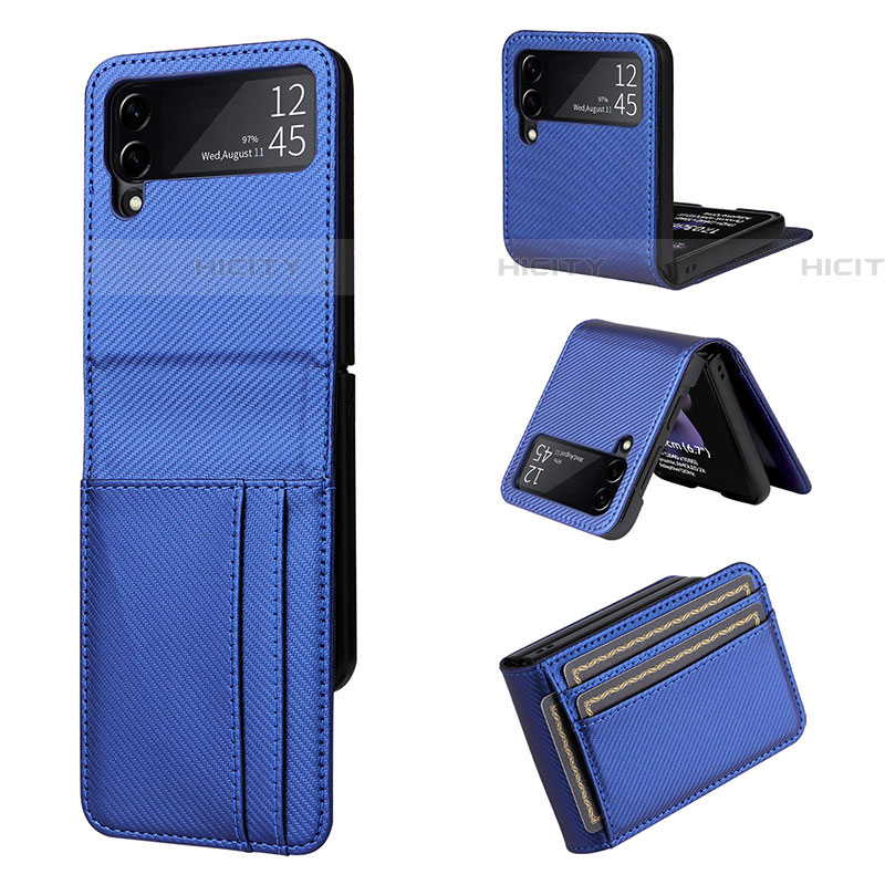 Coque Luxe Cuir et Plastique Housse Etui Mat T01 pour Samsung Galaxy Z Flip4 5G Bleu Plus