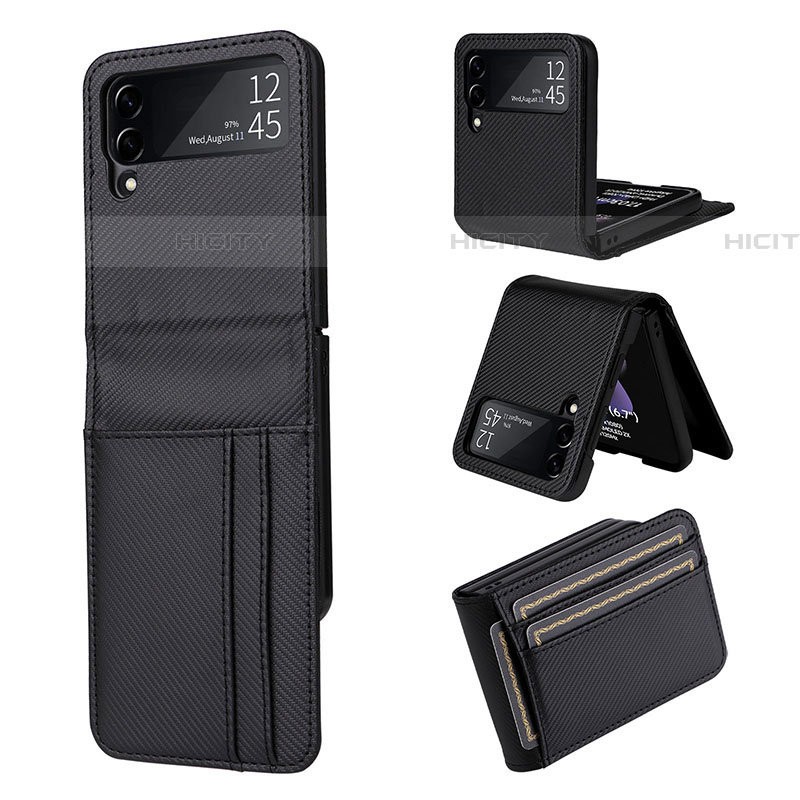 Coque Luxe Cuir et Plastique Housse Etui Mat T01 pour Samsung Galaxy Z Flip4 5G Noir Plus
