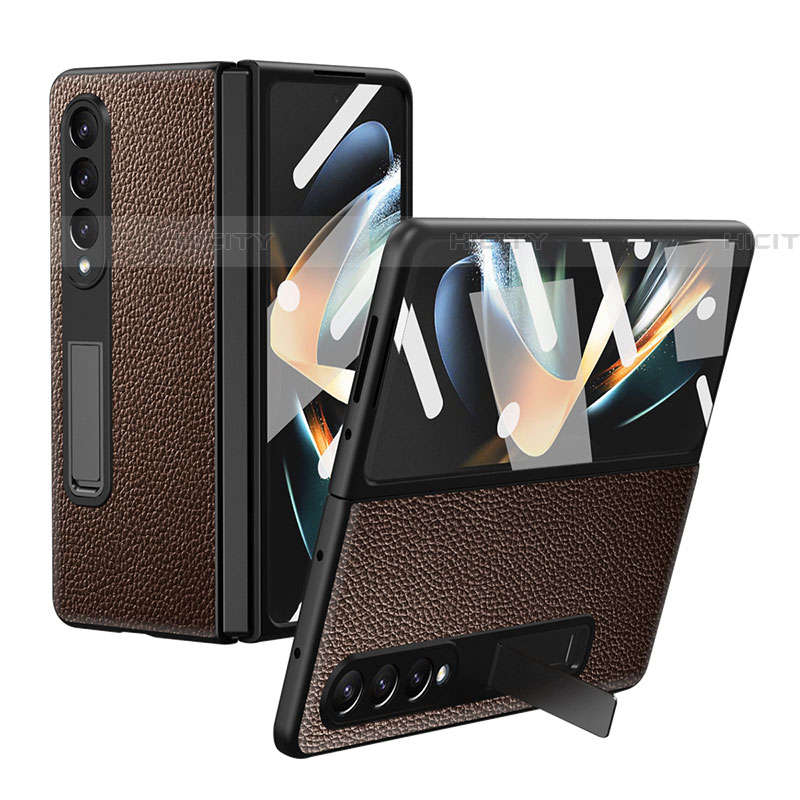 Coque Luxe Cuir et Plastique Housse Etui Mat T01 pour Samsung Galaxy Z Fold4 5G Marron Plus