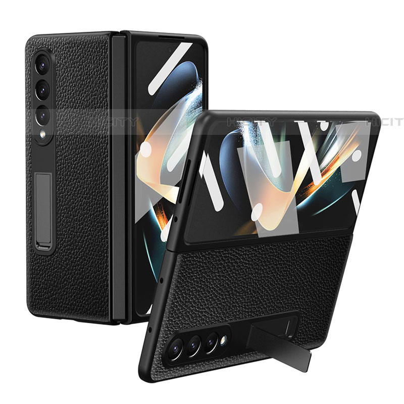 Coque Luxe Cuir et Plastique Housse Etui Mat T01 pour Samsung Galaxy Z Fold4 5G Noir Plus