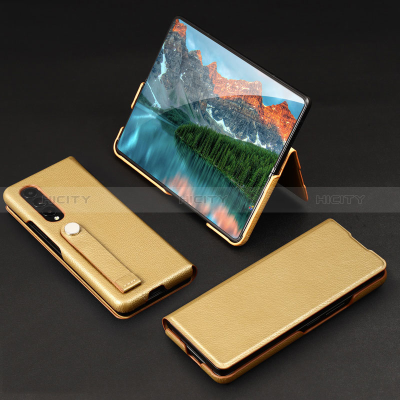 Coque Luxe Cuir et Plastique Housse Etui Mat T02 pour Samsung Galaxy Z Fold3 5G Or Plus