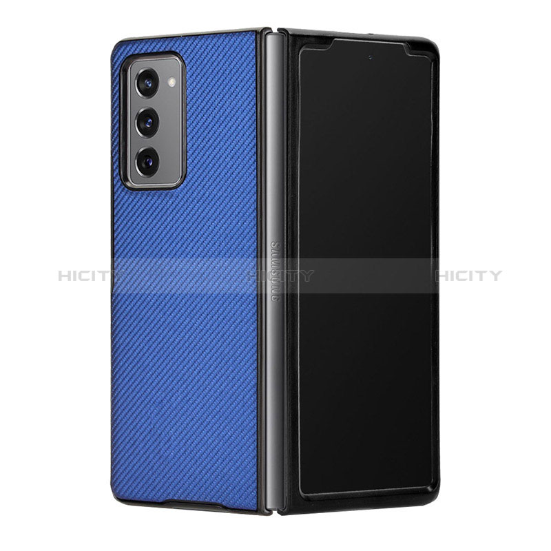 Coque Luxe Cuir et Plastique Housse Etui Mat T03 pour Samsung Galaxy Z Fold2 5G Bleu Plus