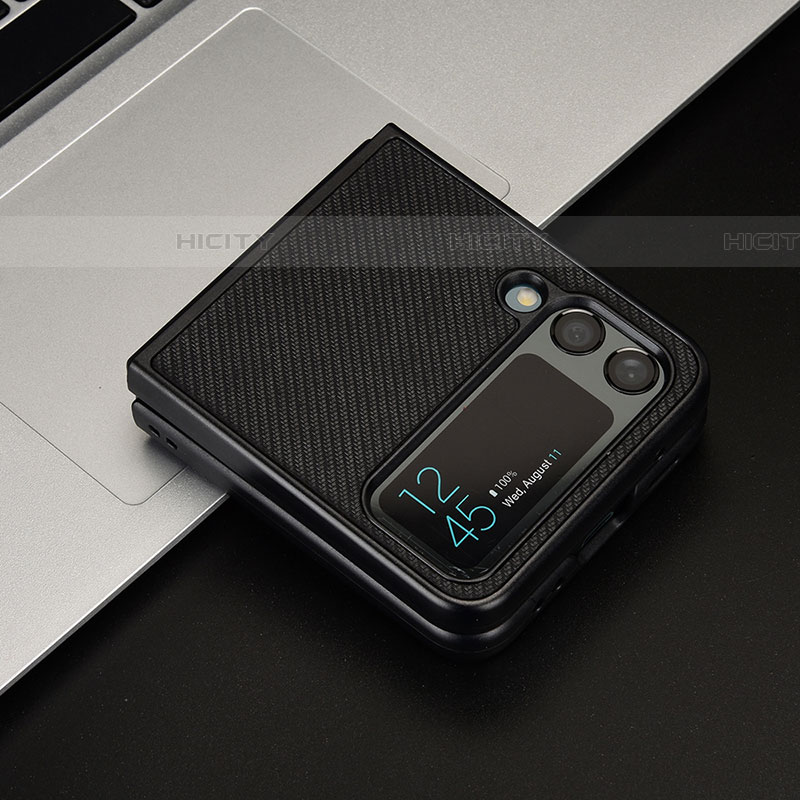 Coque Luxe Cuir et Plastique Housse Etui Mat T04 pour Samsung Galaxy Z Flip4 5G Noir Plus