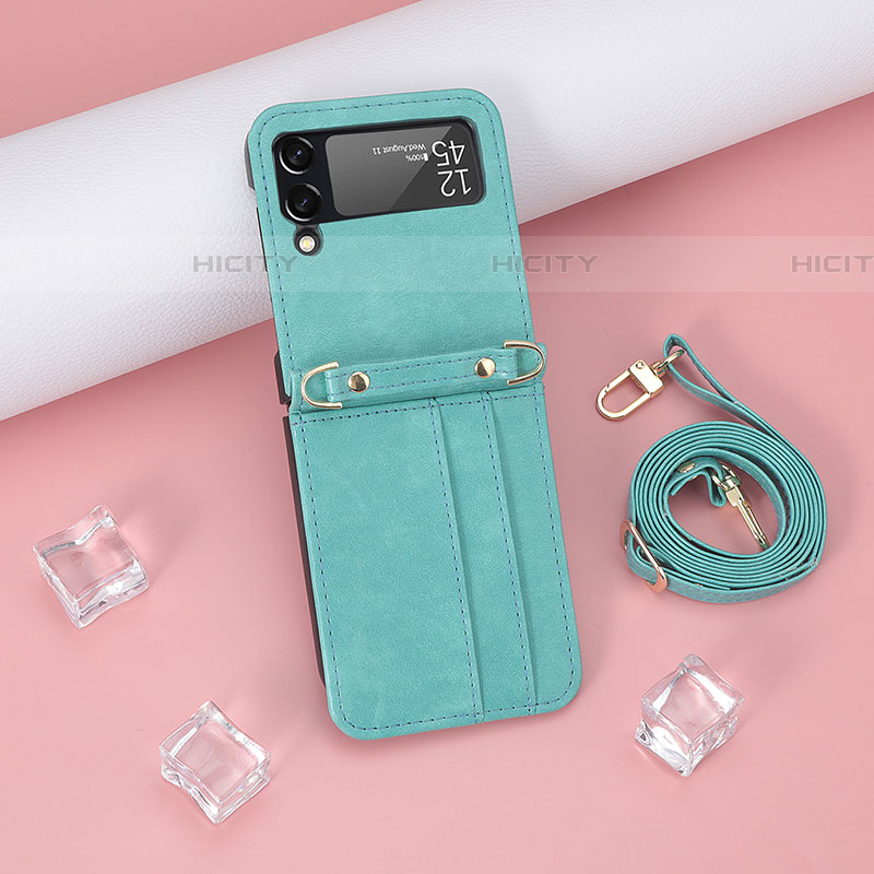 Coque Luxe Cuir et Plastique Housse Etui Mat T08 pour Samsung Galaxy Z Flip4 5G Cyan Plus