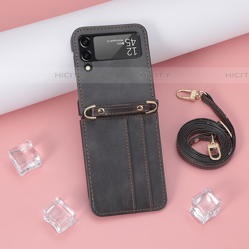 Coque Luxe Cuir et Plastique Housse Etui Mat T08 pour Samsung Galaxy Z Flip4 5G Noir Plus