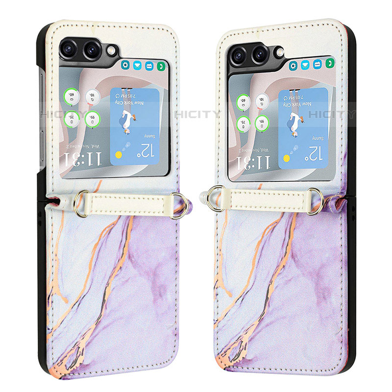 Coque Luxe Cuir et Plastique Housse Etui Mat YB1 pour Samsung Galaxy Z Flip5 5G Violet Clair Plus