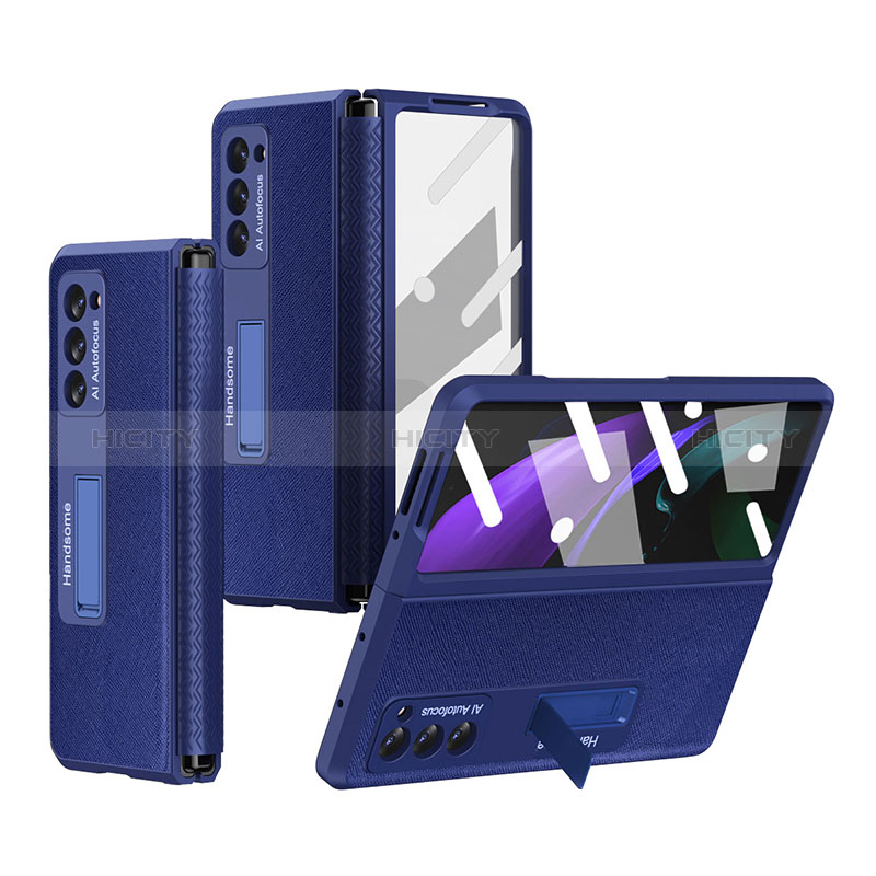 Coque Luxe Cuir et Plastique Housse Etui Mat Z03 pour Samsung Galaxy Z Fold2 5G Bleu Plus