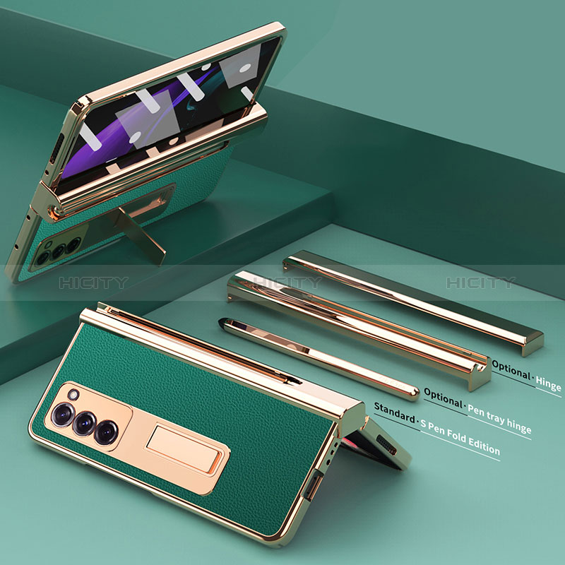 Coque Luxe Cuir et Plastique Housse Etui Mat Z05 pour Samsung Galaxy Z Fold2 5G Vert Plus