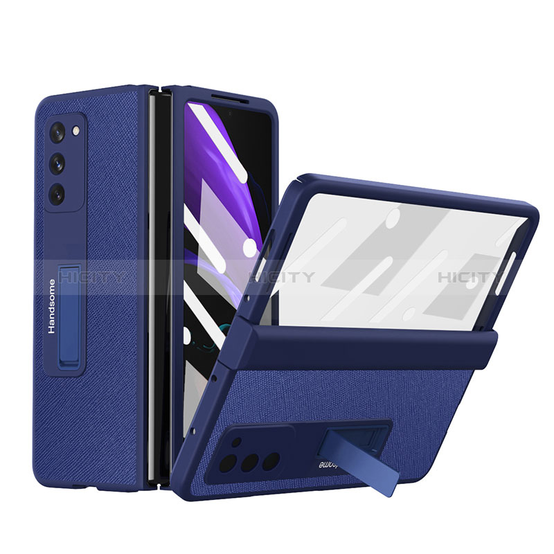 Coque Luxe Cuir et Plastique Housse Etui Mat Z06 pour Samsung Galaxy Z Fold2 5G Bleu Plus