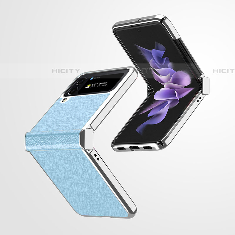 Coque Luxe Cuir et Plastique Housse Etui Mat ZL2 pour Samsung Galaxy Z Flip4 5G Bleu Plus