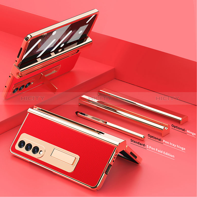 Coque Luxe Cuir et Plastique Housse Etui Mat ZL2 pour Samsung Galaxy Z Fold3 5G Rouge Plus