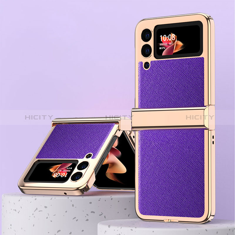 Coque Luxe Cuir et Plastique Housse Etui Mat ZL3 pour Samsung Galaxy Z Flip3 5G Violet Plus