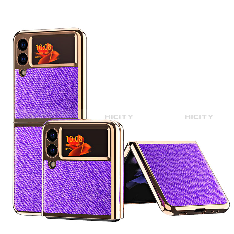 Coque Luxe Cuir et Plastique Housse Etui Mat ZL4 pour Samsung Galaxy Z Flip3 5G Violet Plus