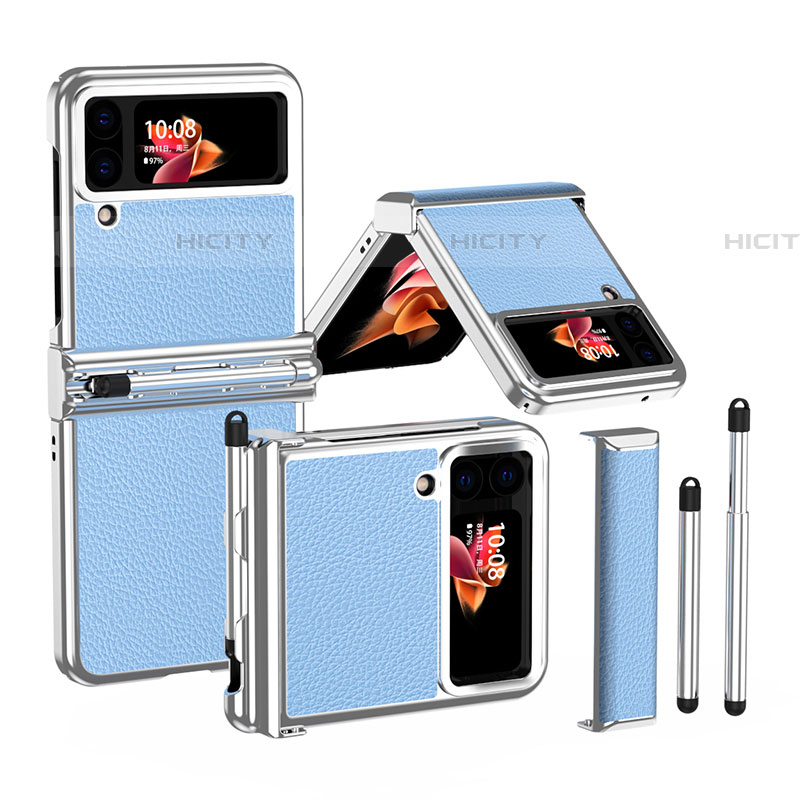 Coque Luxe Cuir et Plastique Housse Etui Mat ZL4 pour Samsung Galaxy Z Flip4 5G Bleu Plus