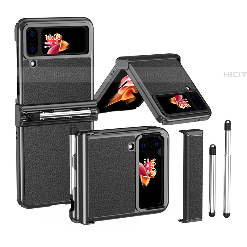 Coque Luxe Cuir et Plastique Housse Etui Mat ZL4 pour Samsung Galaxy Z Flip4 5G Noir Plus