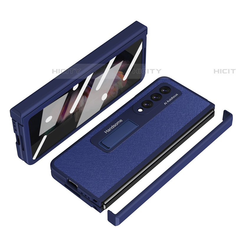 Coque Luxe Cuir et Plastique Housse Etui Mat ZL7 pour Samsung Galaxy Z Fold4 5G Bleu Plus