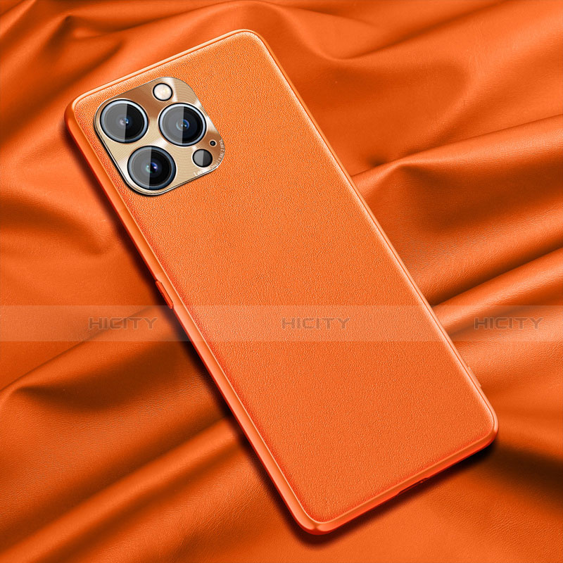 Coque Luxe Cuir Housse Etui A01 pour Apple iPhone 14 Pro Orange Plus