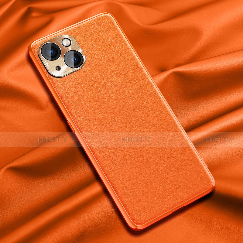 Coque Luxe Cuir Housse Etui A01 pour Apple iPhone 15 Orange Plus