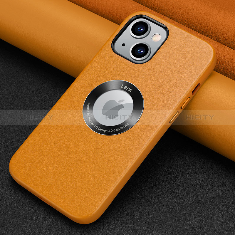 Coque Luxe Cuir Housse Etui A08 pour Apple iPhone 15 Plus Orange Plus