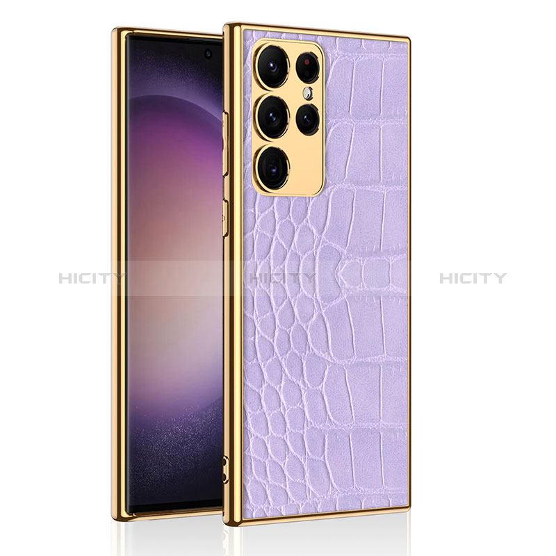 Coque Luxe Cuir Housse Etui AC3 pour Samsung Galaxy S21 Ultra 5G Violet Plus