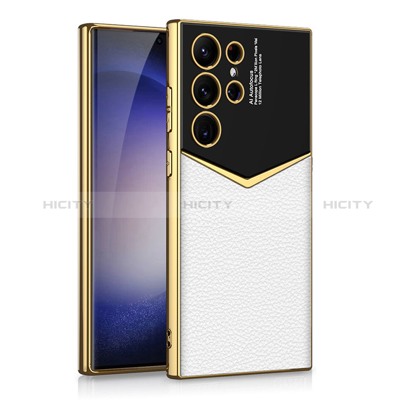 Coque Luxe Cuir Housse Etui AC4 pour Samsung Galaxy S22 Ultra 5G Blanc Plus