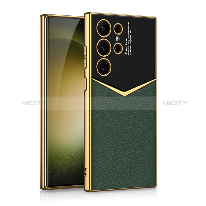 Coque Luxe Cuir Housse Etui AC4 pour Samsung Galaxy S22 Ultra 5G Vert Plus