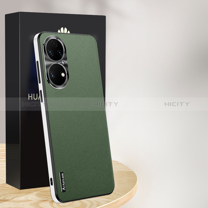 Coque Luxe Cuir Housse Etui AT1 pour Huawei P50 Pro Vert Plus
