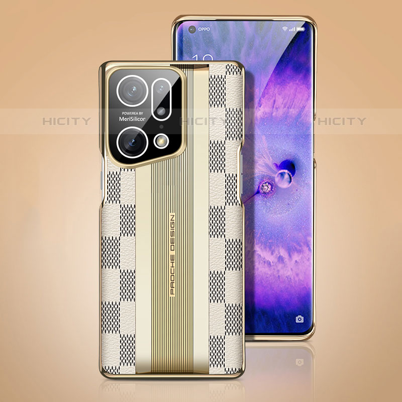 Coque Luxe Cuir Housse Etui AT1 pour Oppo Find X5 Pro 5G Blanc Plus