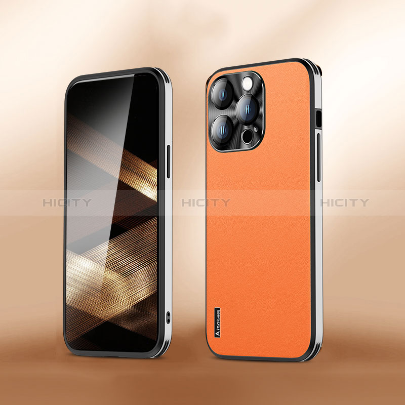 Coque Luxe Cuir Housse Etui AT6 pour Apple iPhone 15 Pro Orange Plus