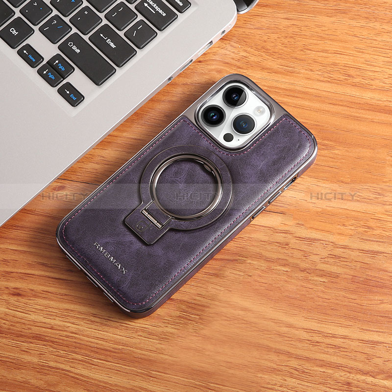 Coque Luxe Cuir Housse Etui avec Mag-Safe Magnetic Magnetique JD1 pour Apple iPhone 15 Pro Violet Plus