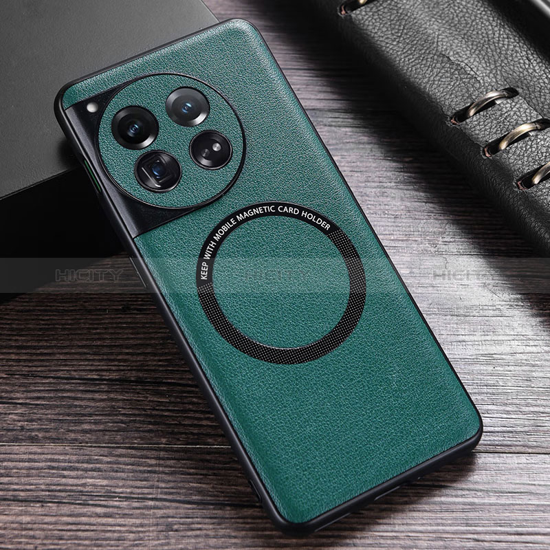 Coque Luxe Cuir Housse Etui avec Mag-Safe Magnetic Magnetique P01 pour OnePlus 12R 5G Vert Plus