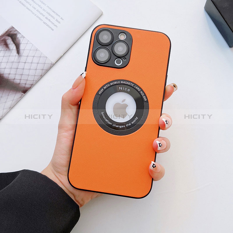 Coque Luxe Cuir Housse Etui avec Mag-Safe Magnetic Magnetique QC3 pour Apple iPhone 13 Pro Max Orange Plus
