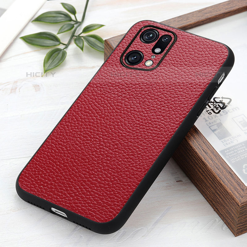 Coque Luxe Cuir Housse Etui B02H pour Oppo Find X5 Pro 5G Rouge Plus