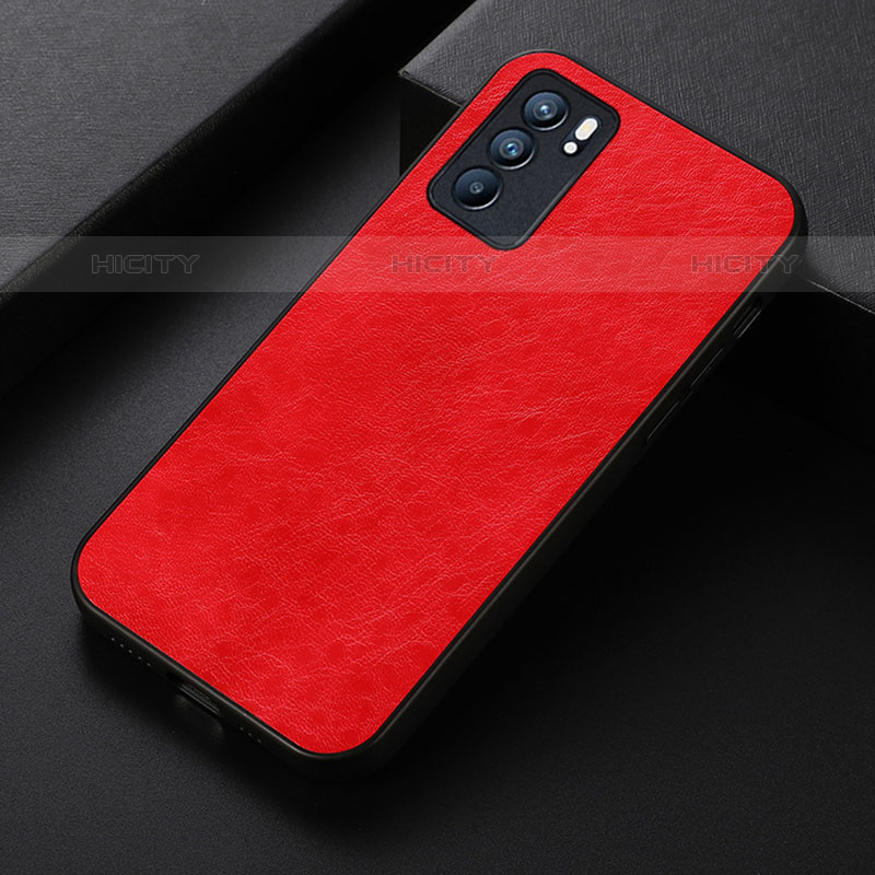Coque Luxe Cuir Housse Etui B07H pour Oppo Reno6 5G Rouge Plus