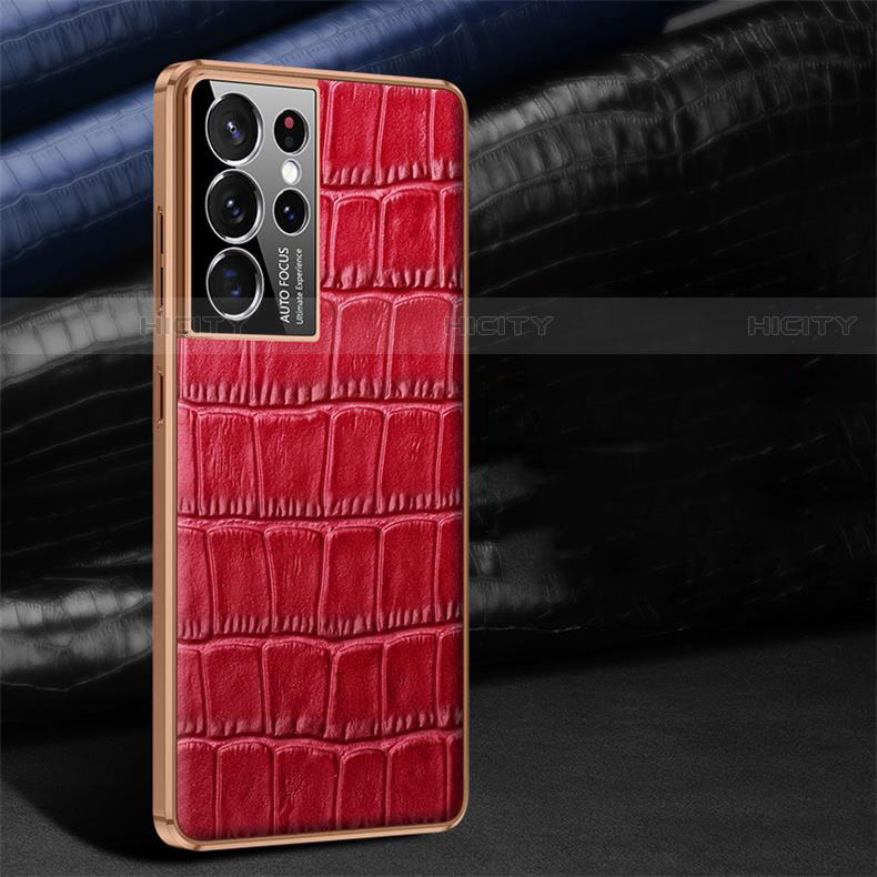 Coque Luxe Cuir Housse Etui C09 pour Samsung Galaxy S22 Ultra 5G Rouge Plus