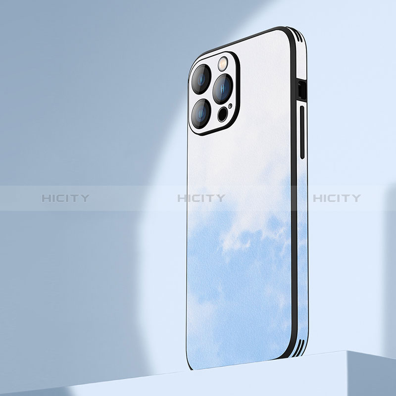 Coque Luxe Cuir Housse Etui Degrade AT1 pour Apple iPhone 15 Pro Max Bleu Plus