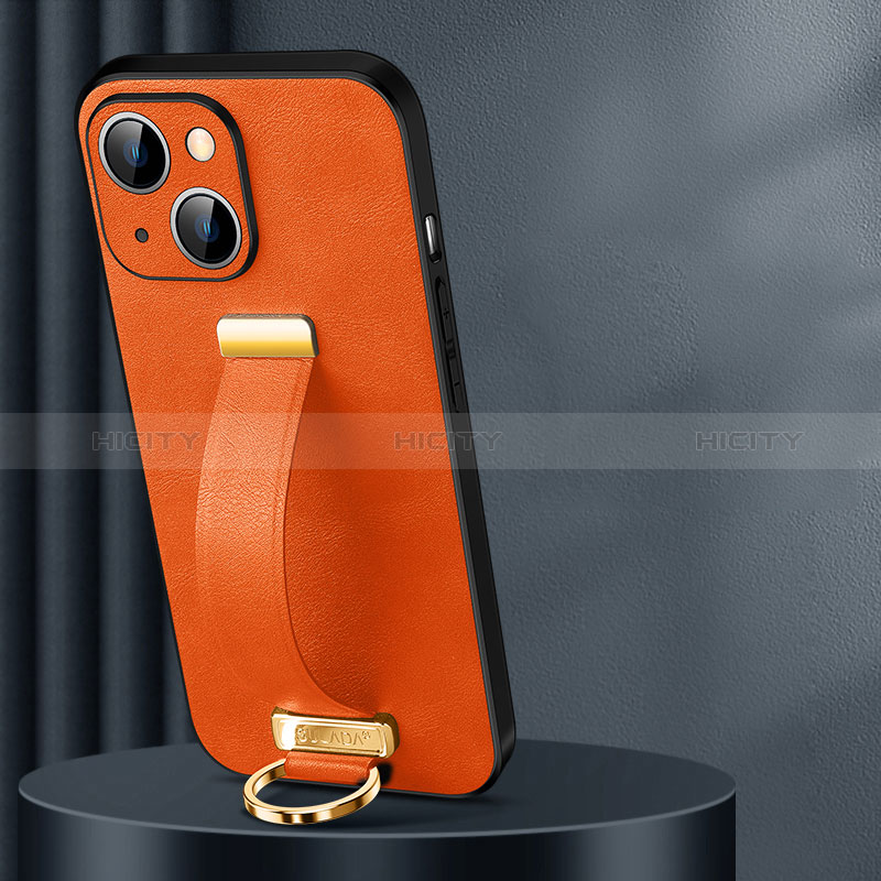 Coque Luxe Cuir Housse Etui LD1 pour Apple iPhone 14 Orange Plus