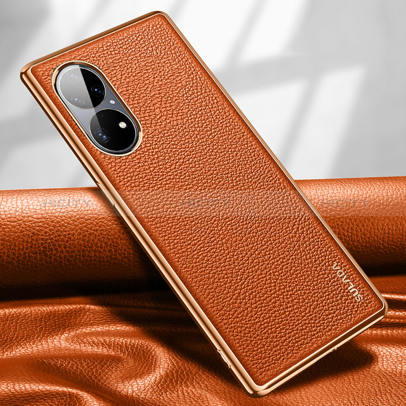 Coque Luxe Cuir Housse Etui LD1 pour Huawei P50 Pro Orange Plus