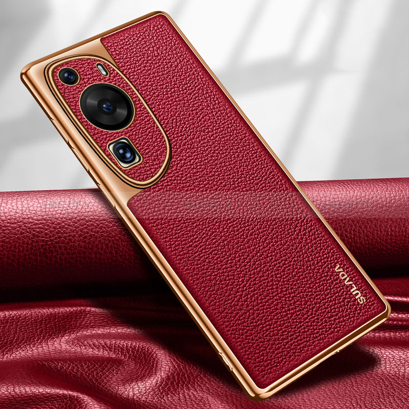 Coque Luxe Cuir Housse Etui LD1 pour Huawei P60 Art Rouge Plus