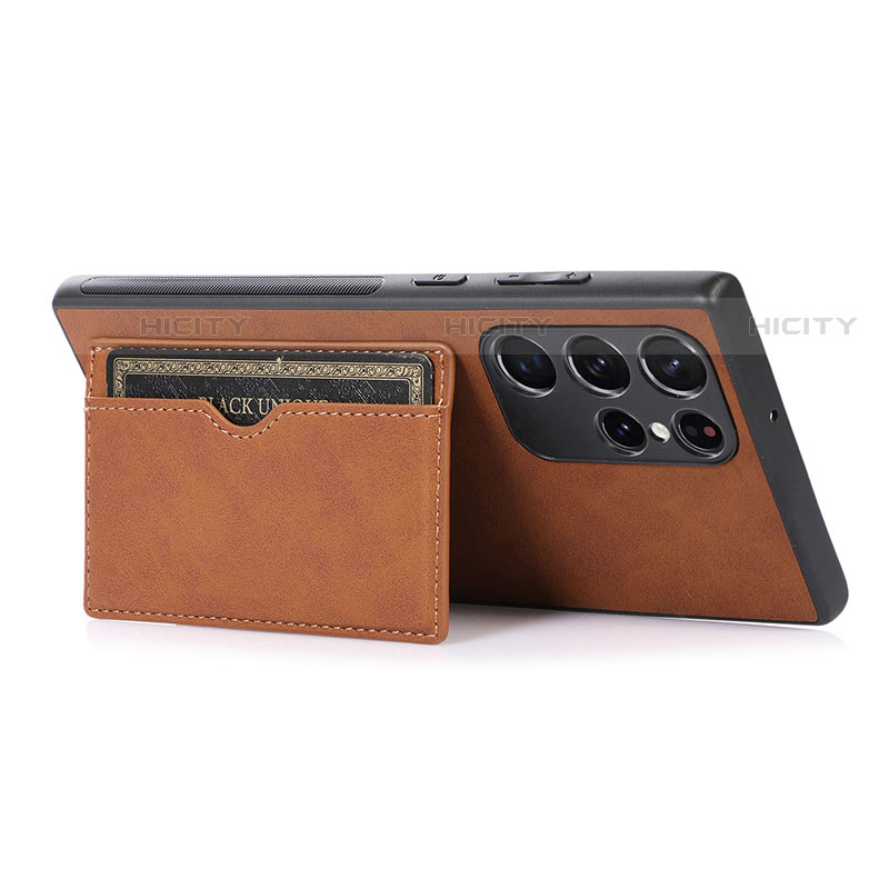 Coque Luxe Cuir Housse Etui M04T pour Samsung Galaxy S21 Ultra 5G Marron Plus