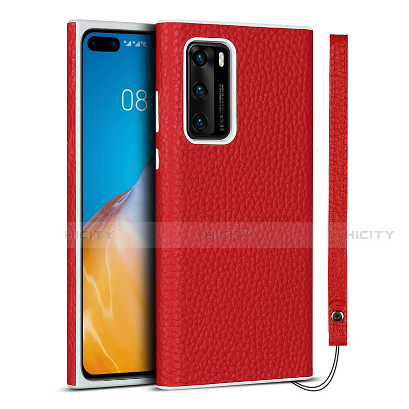 Coque Luxe Cuir Housse Etui N01 pour Huawei P40 Rouge Plus