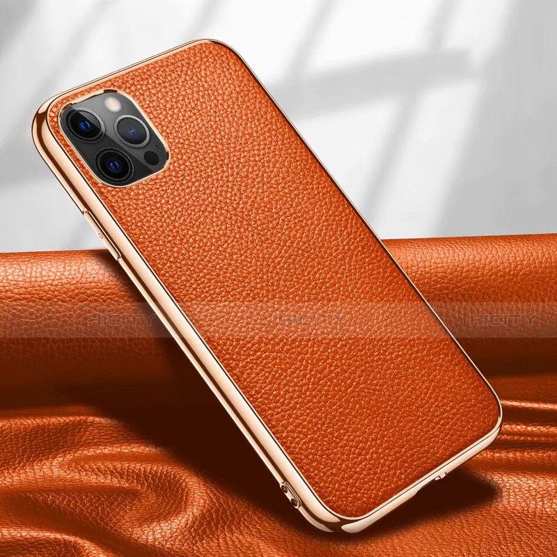 Coque Luxe Cuir Housse Etui pour Apple iPhone 12 Pro Max Orange Plus