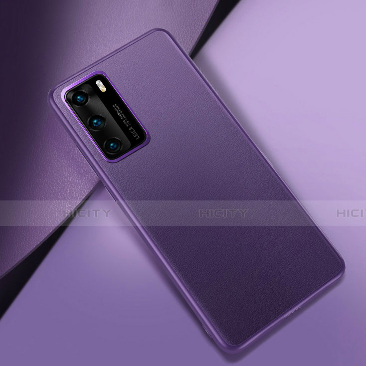 Coque Luxe Cuir Housse Etui pour Huawei P40 Violet Plus