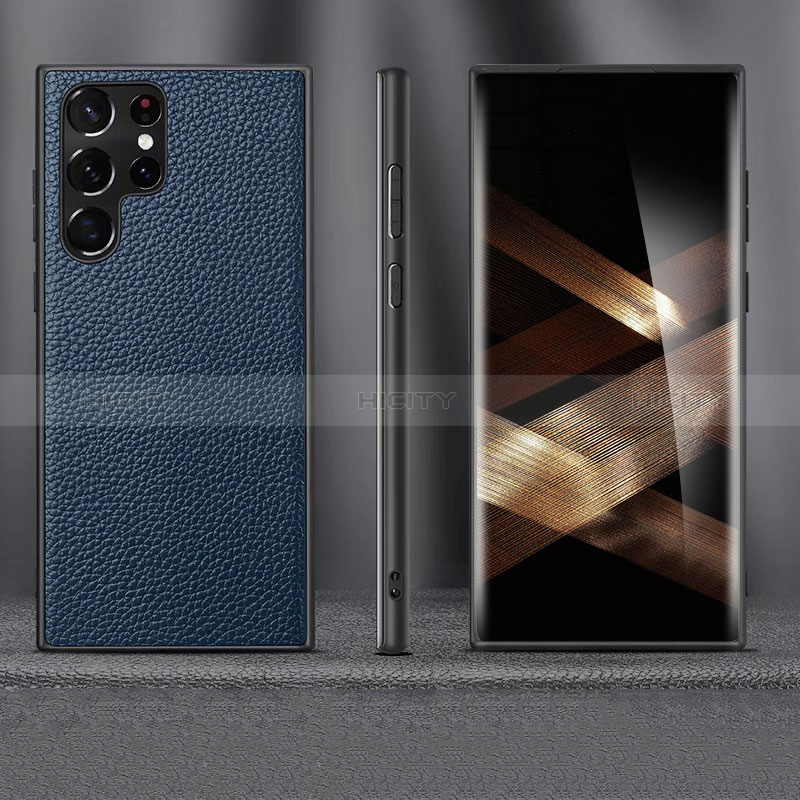 Coque Luxe Cuir Housse Etui pour Samsung Galaxy S24 Ultra 5G Bleu Plus