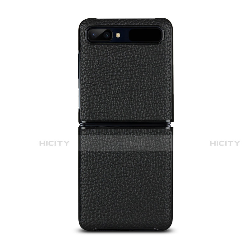 Coque Luxe Cuir Housse Etui pour Samsung Galaxy Z Flip Noir Plus