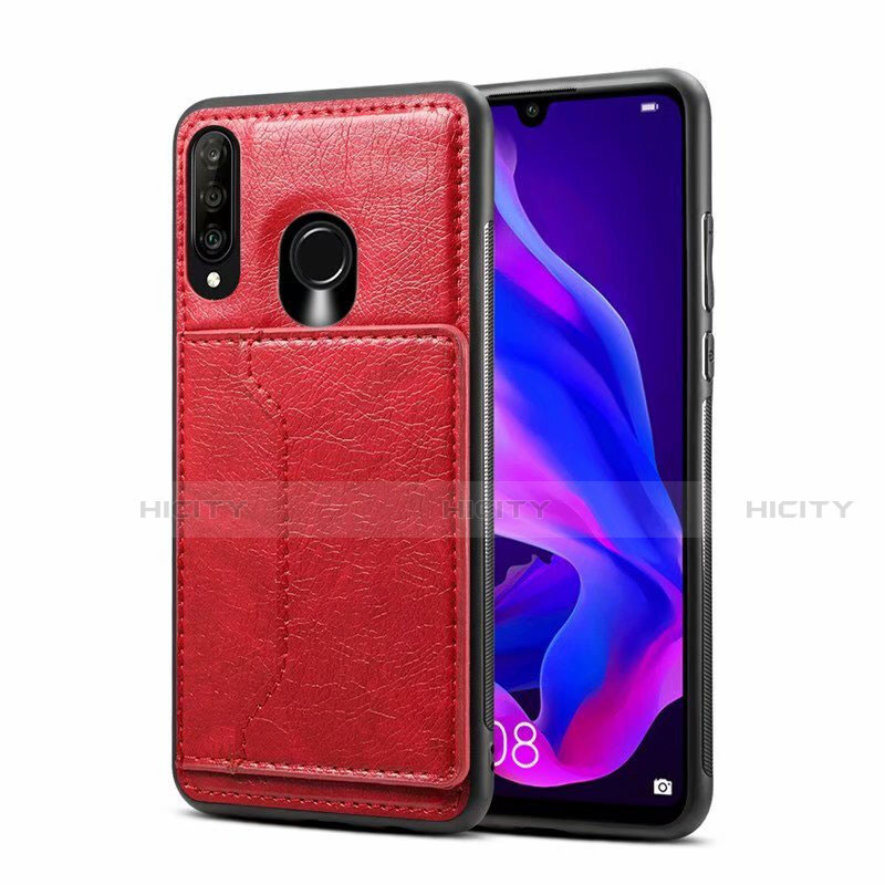 Coque Luxe Cuir Housse Etui R01 pour Huawei P30 Lite New Edition Rouge Plus