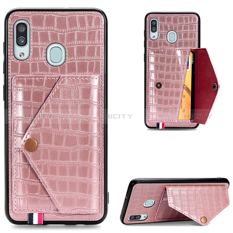 Coque Luxe Cuir Housse Etui S01D pour Samsung Galaxy A20 Or Rose Plus
